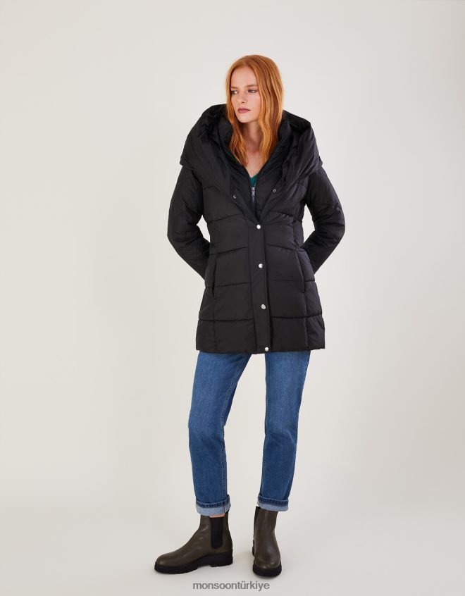 Monsoon kadınlar geri dönüştürülmüş polyesterden Laura dolgulu kısa kaban JH86BT601 Giyim siyah
