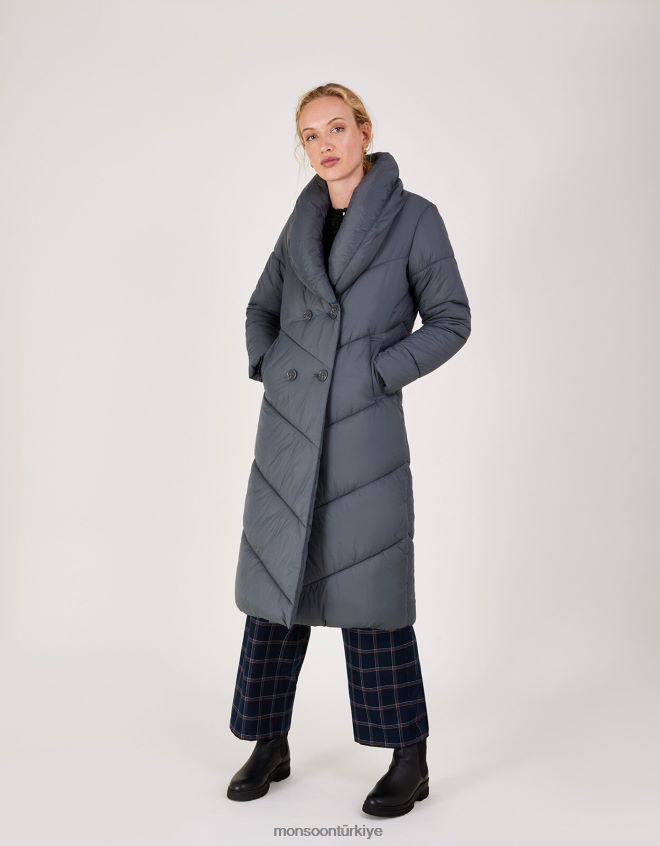 Monsoon kadınlar geri dönüştürülmüş polyesterden clara longline dolgulu maxi ceket JH86BT333 Giyim gri (kömür)