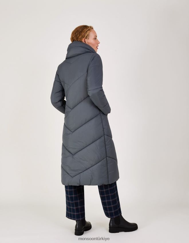 Monsoon kadınlar geri dönüştürülmüş polyesterden clara longline dolgulu maxi ceket JH86BT333 Giyim gri (kömür)