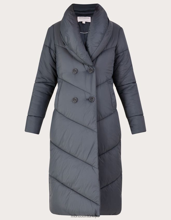 Monsoon kadınlar geri dönüştürülmüş polyesterden clara longline dolgulu maxi ceket JH86BT333 Giyim gri (kömür)