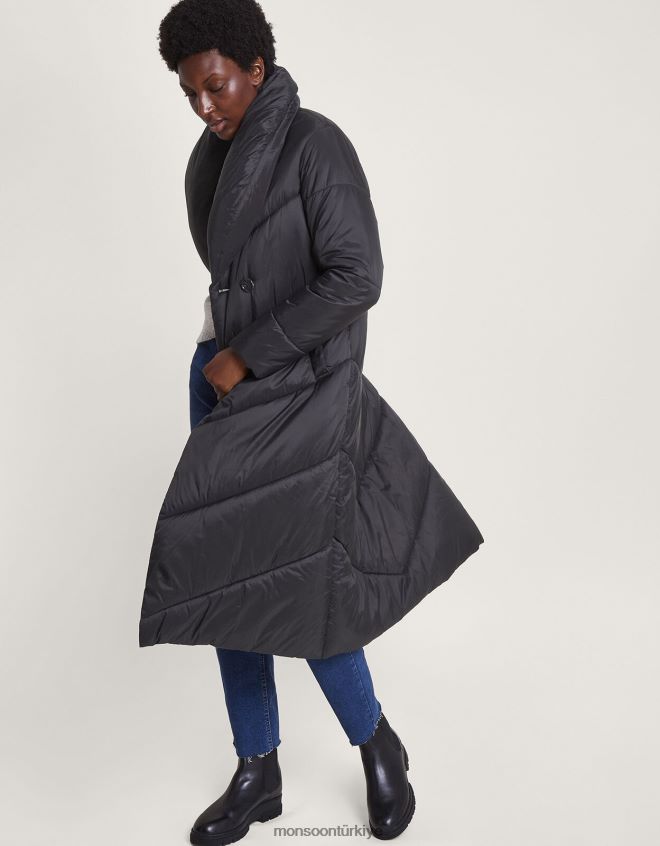 Monsoon kadınlar geri dönüştürülmüş polyesterden clara longline dolgulu maxi ceket JH86BT395 Giyim siyah