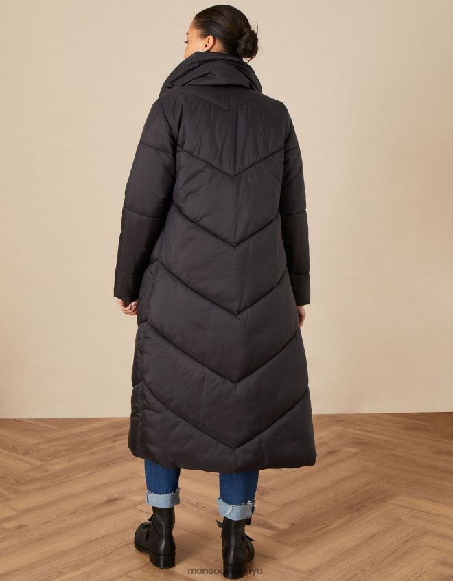 Monsoon kadınlar geri dönüştürülmüş polyesterden clara longline dolgulu maxi ceket JH86BT395 Giyim siyah
