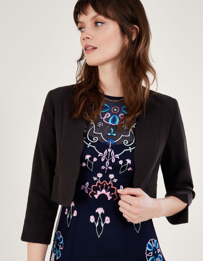 Monsoon kadınlar geri dönüştürülmüş polyesterden hortensia fistolu kısa ceket JH86BT364 Giyim siyah