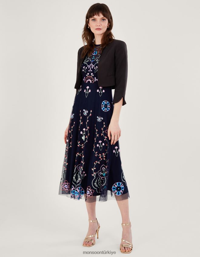 Monsoon kadınlar geri dönüştürülmüş polyesterden hortensia fistolu kısa ceket JH86BT364 Giyim siyah