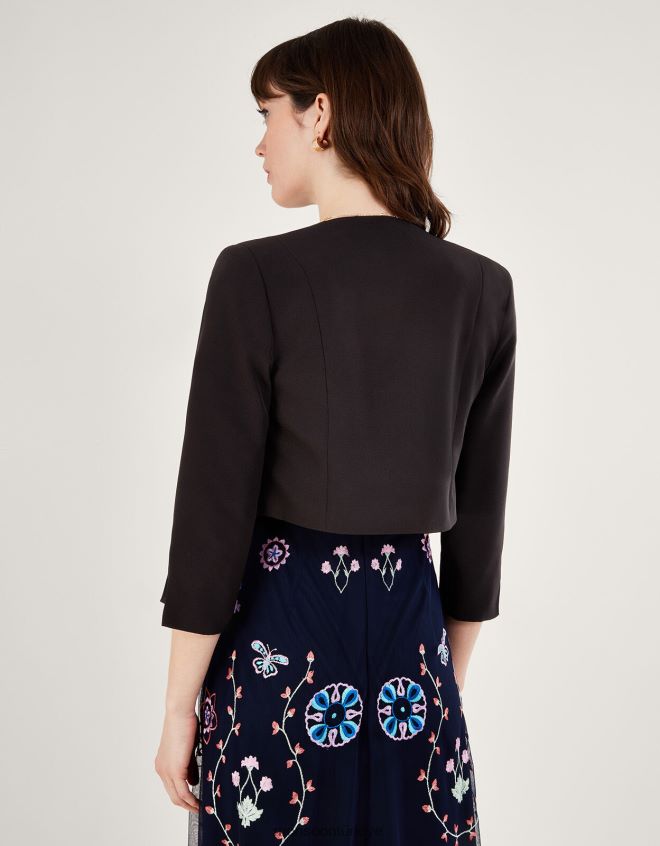 Monsoon kadınlar geri dönüştürülmüş polyesterden hortensia fistolu kısa ceket JH86BT364 Giyim siyah