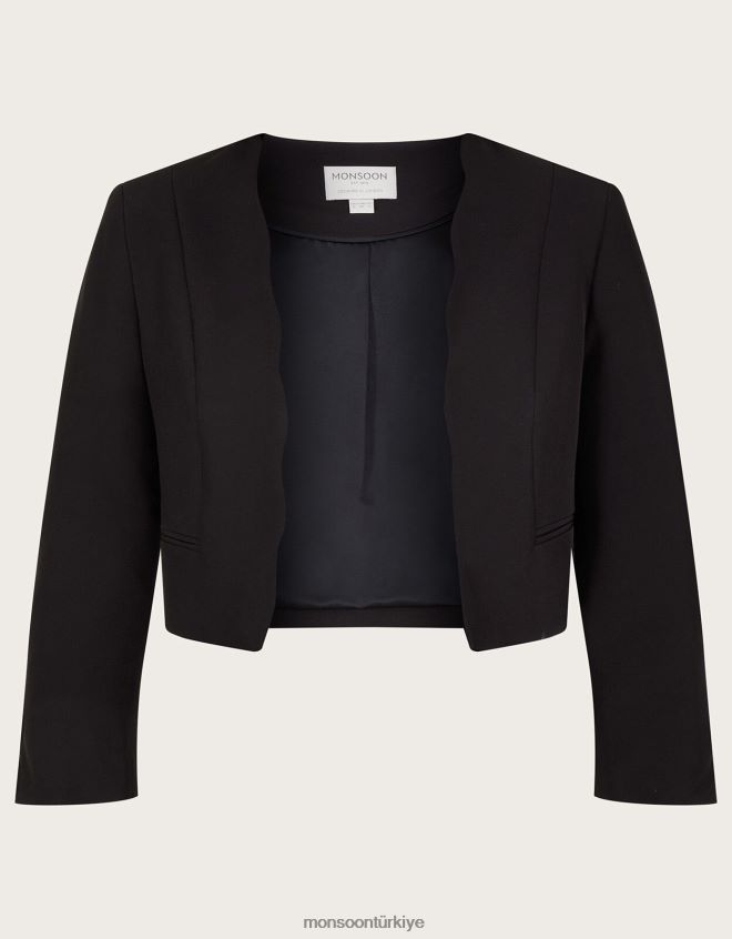Monsoon kadınlar geri dönüştürülmüş polyesterden hortensia fistolu kısa ceket JH86BT364 Giyim siyah