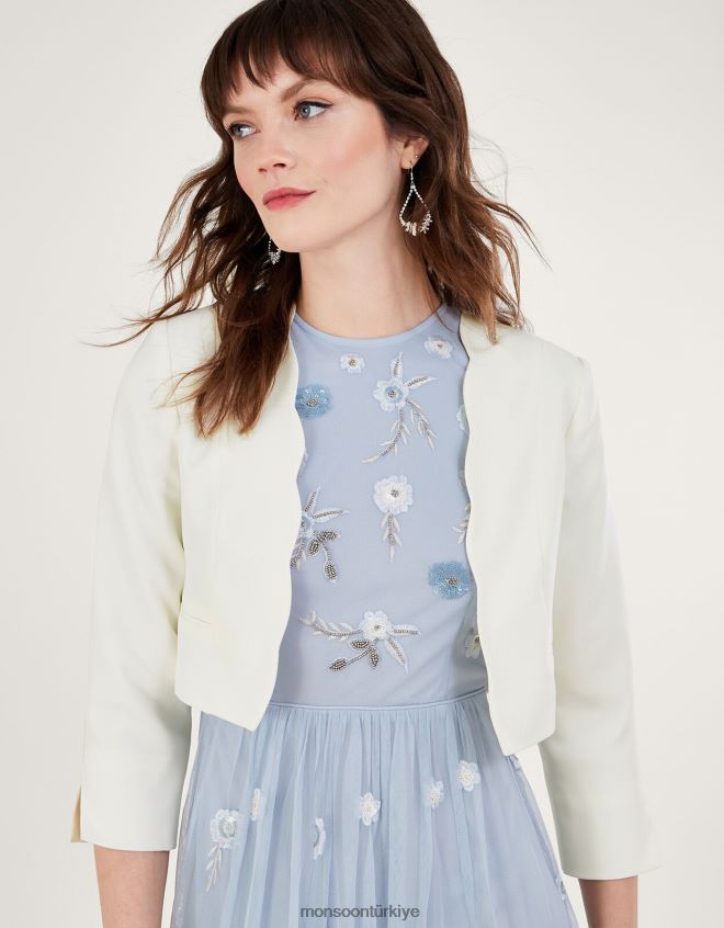 Monsoon kadınlar geri dönüştürülmüş polyesterden hortensia fistolu kısa ceket JH86BT816 Giyim fildişi