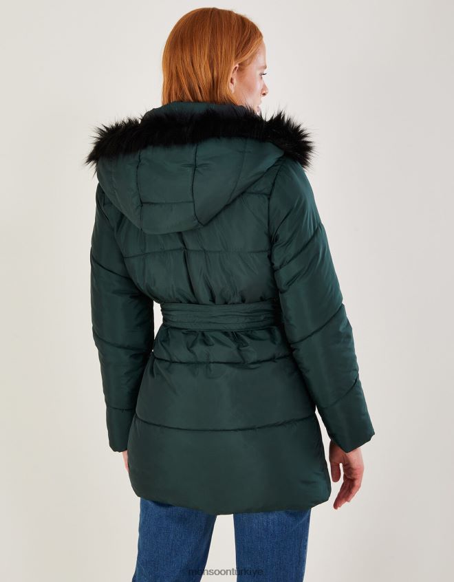 Monsoon kadınlar geri dönüştürülmüş polyesterden pauline yastıklı kürk kapüşonlu mont JH86BT638 Giyim yeşil