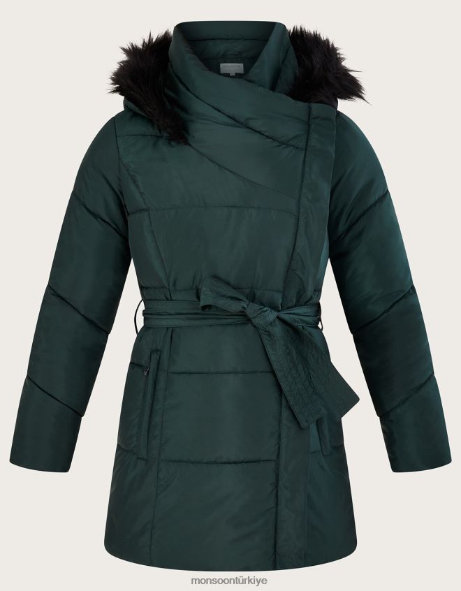 Monsoon kadınlar geri dönüştürülmüş polyesterden pauline yastıklı kürk kapüşonlu mont JH86BT638 Giyim yeşil