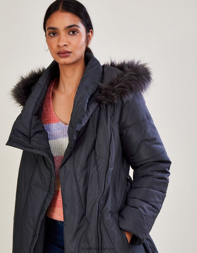 Monsoon kadınlar geri dönüştürülmüş polyesterden vera dikey dikişli dolgulu ceket JH86BT665 Giyim gri (kömür)