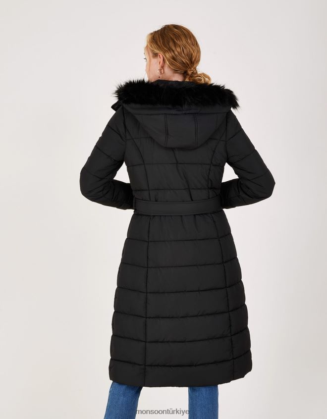 Monsoon kadınlar geri dönüştürülmüş polyesterden yapılmış roxy yastıklı kuşaklı ceket JH86BT765 Giyim siyah