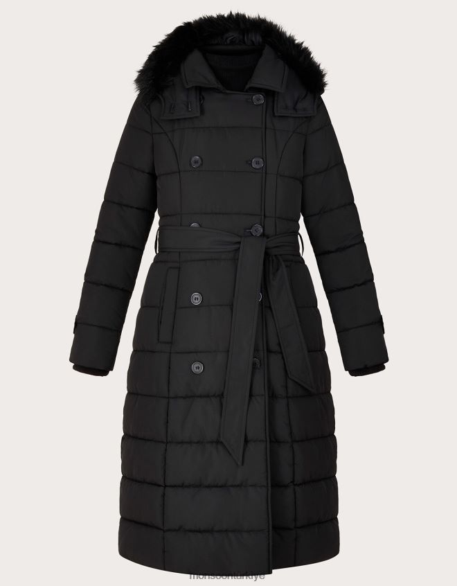 Monsoon kadınlar geri dönüştürülmüş polyesterden yapılmış roxy yastıklı kuşaklı ceket JH86BT765 Giyim siyah