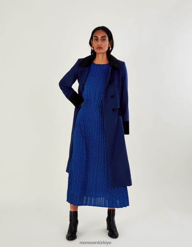 Monsoon kadınlar kadife detaylı etekli kaban JH86BT519 Giyim mavi