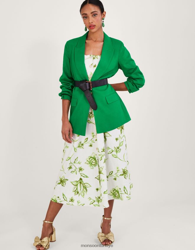 Monsoon kadınlar keten karışımlı Stella ceket JH86BT342 Giyim yeşil