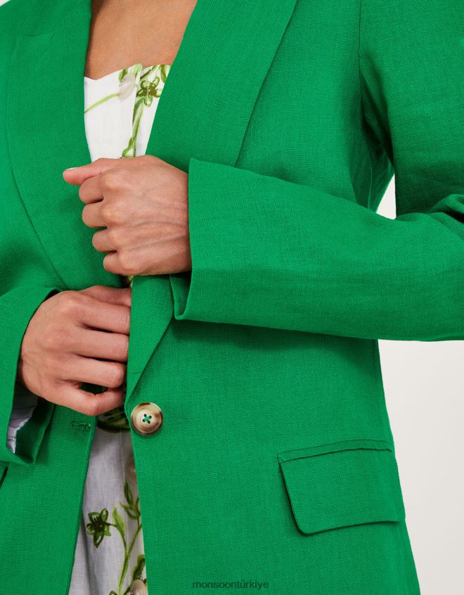 Monsoon kadınlar keten karışımlı Stella ceket JH86BT342 Giyim yeşil