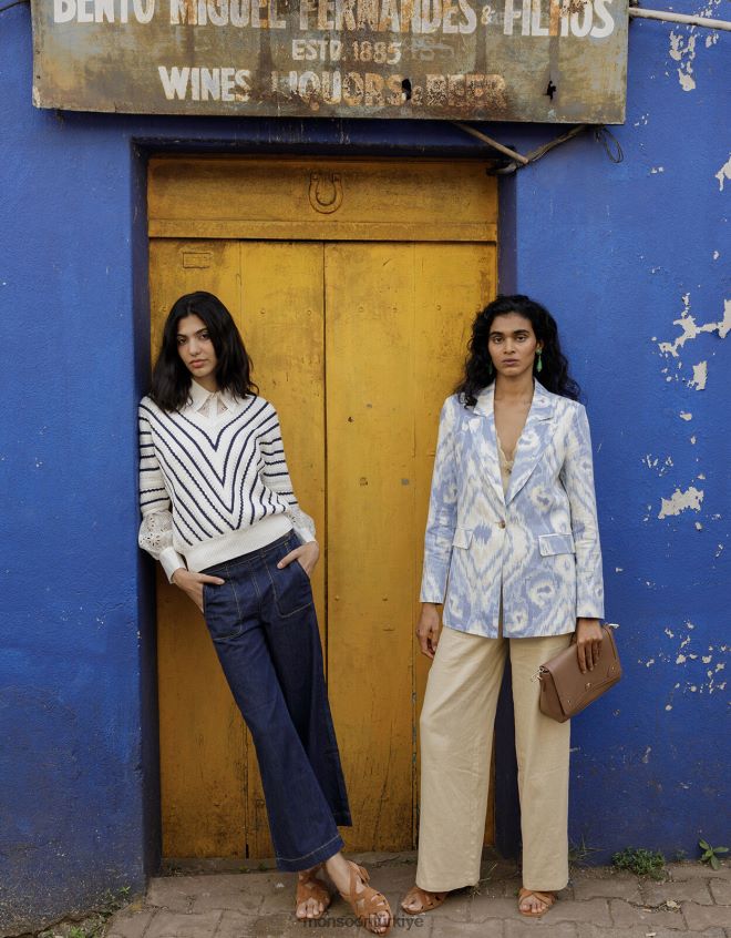 Monsoon kadınlar keten karışımlı peggy blazer JH86BT596 Giyim mavi