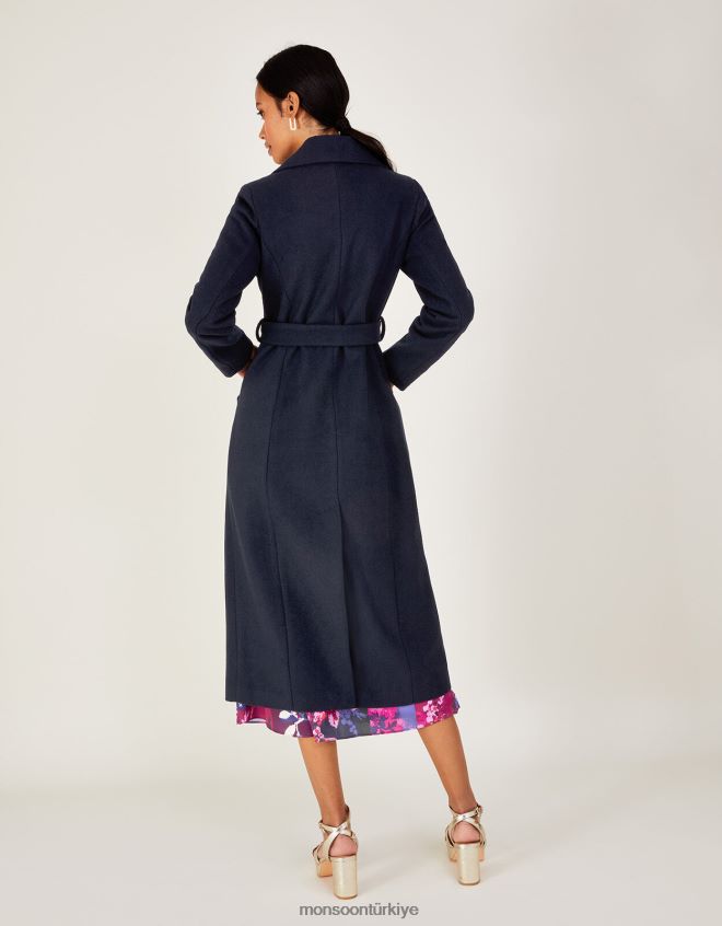 Monsoon kadınlar lola kuşaklı yün trençkot JH86BT584 Giyim Mavi Donanma)