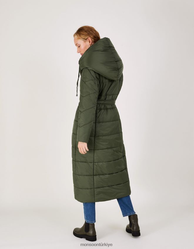 Monsoon kadınlar lorena dolgulu kuşaklı maxi ceket JH86BT384 Giyim yeşil