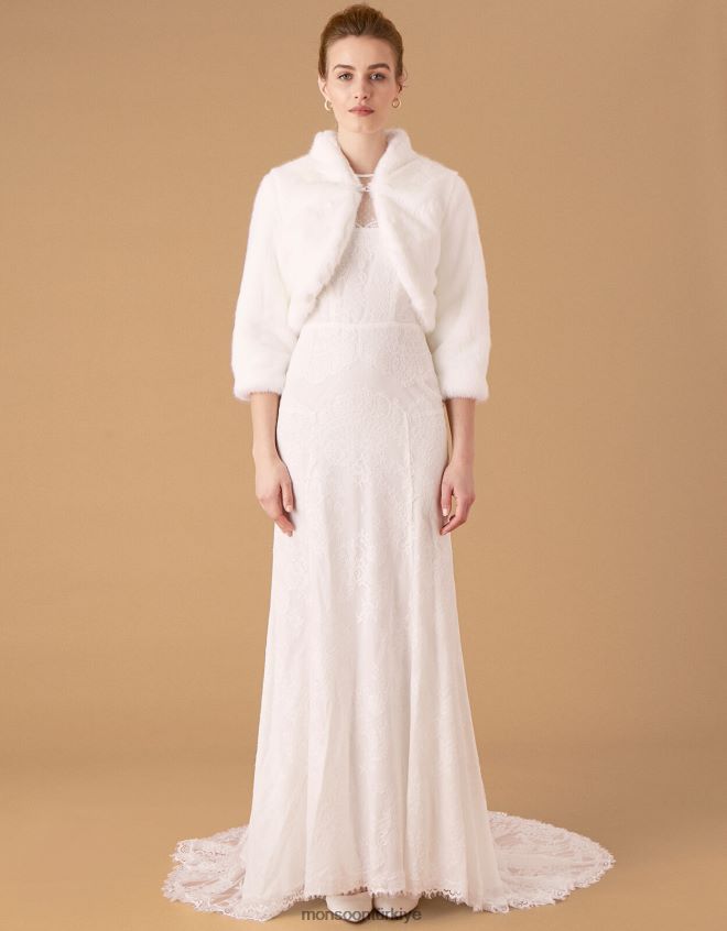 Monsoon kadınlar maria suni kürk gelin ceketi JH86BT1173 Giyim fildişi