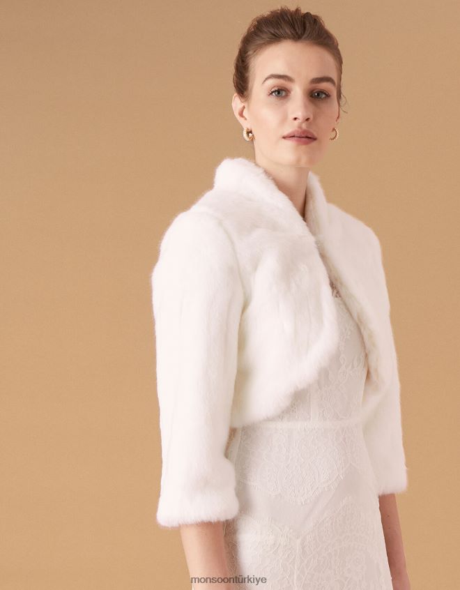 Monsoon kadınlar maria suni kürk gelin ceketi JH86BT1173 Giyim fildişi