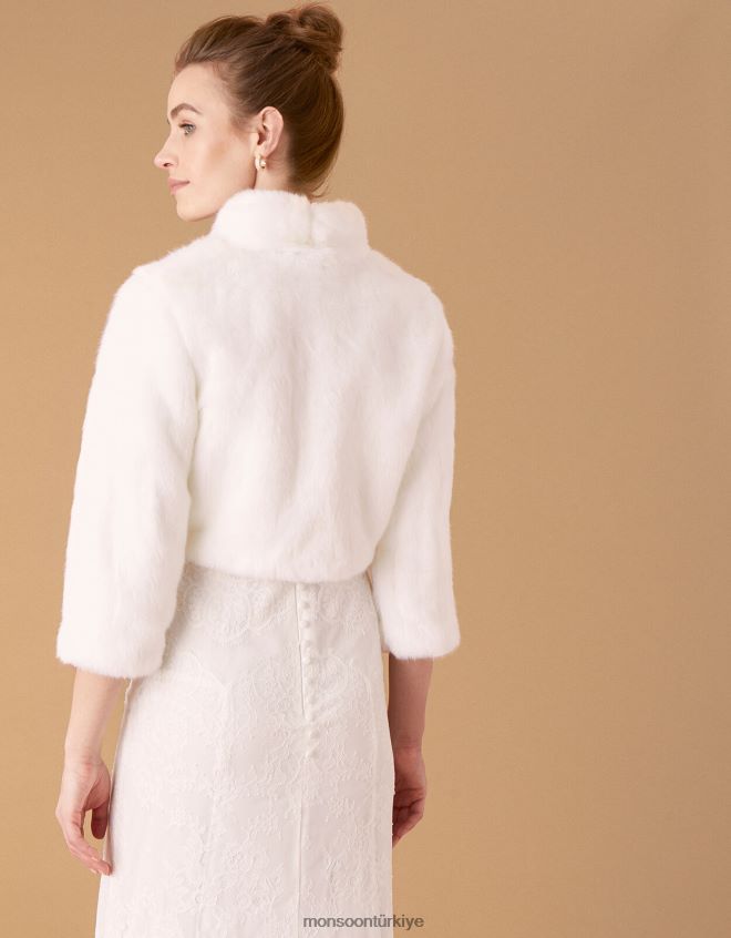 Monsoon kadınlar maria suni kürk gelin ceketi JH86BT1173 Giyim fildişi