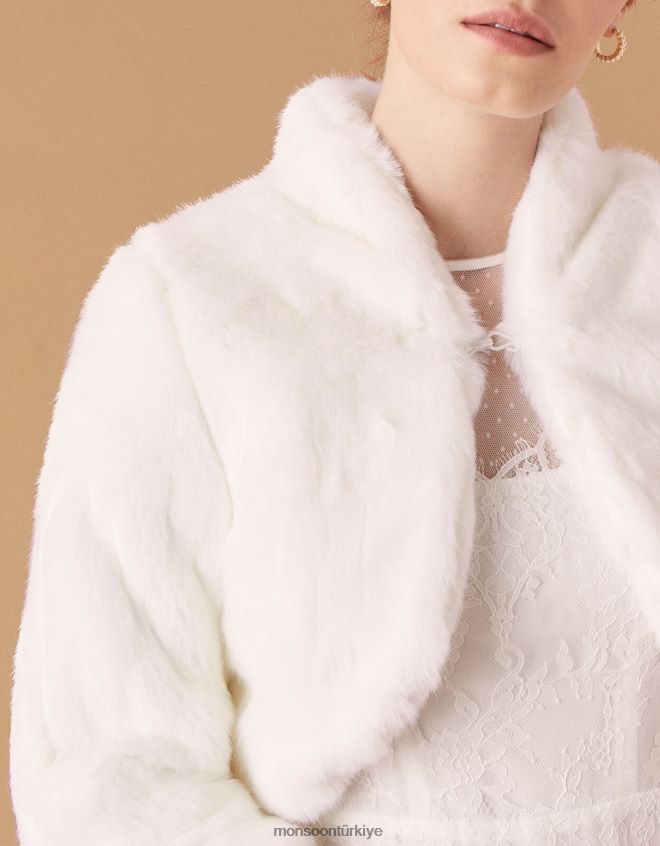Monsoon kadınlar maria suni kürk gelin ceketi JH86BT1173 Giyim fildişi