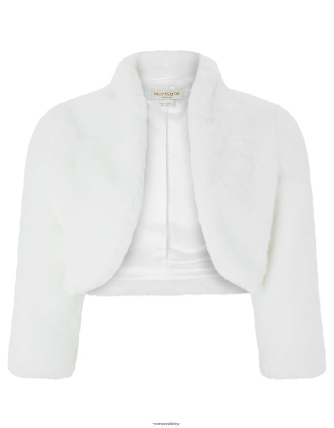 Monsoon kadınlar maria suni kürk gelin ceketi JH86BT1173 Giyim fildişi