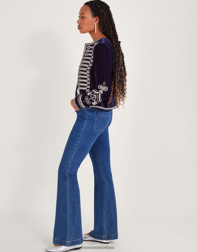 Monsoon kadınlar maya nakışlı askeri ceket JH86BT112 Giyim mavi (gece yarısı)