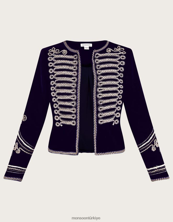 Monsoon kadınlar maya nakışlı askeri ceket JH86BT112 Giyim mavi (gece yarısı)