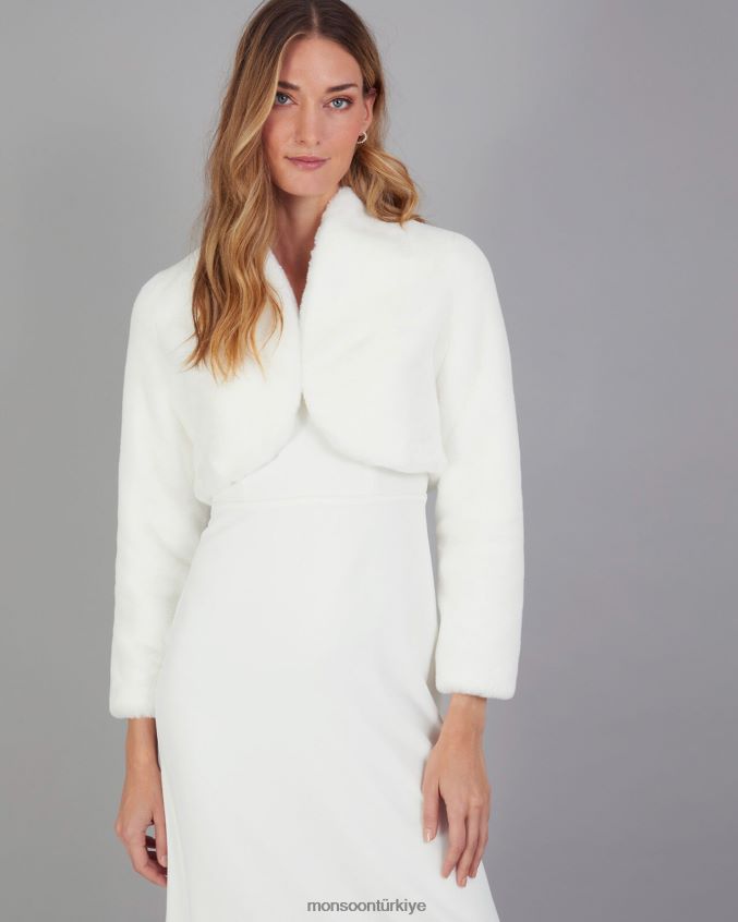 Monsoon kadınlar melanie suni kürk gelin ceketi JH86BT609 Giyim fildişi