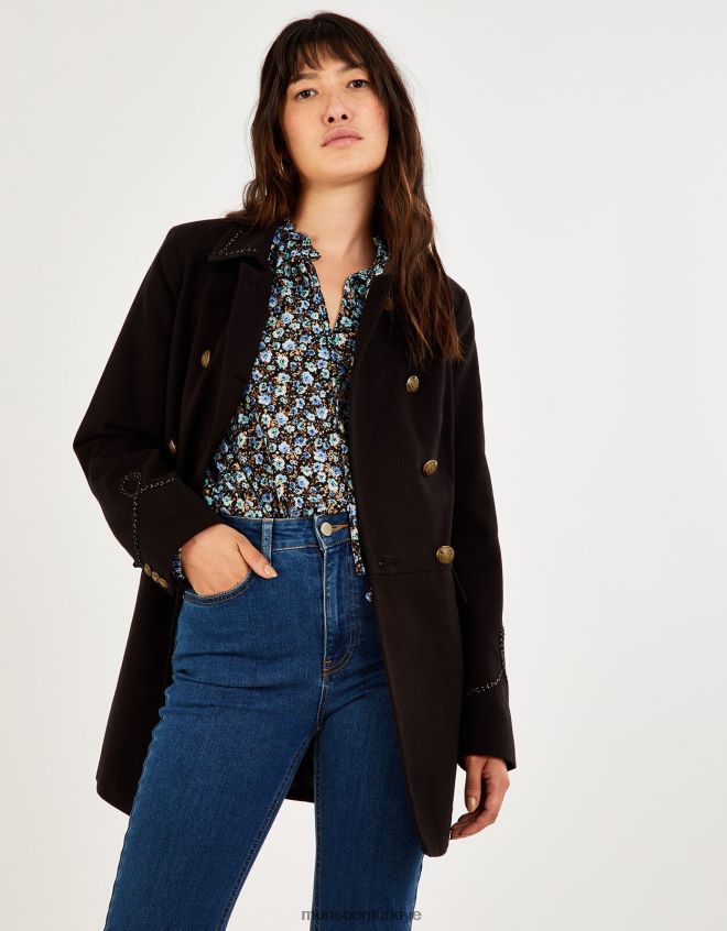 Monsoon kadınlar myla askeri detaylı kaban JH86BT716 Giyim siyah