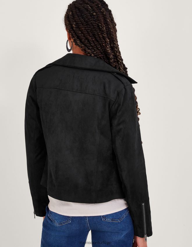 Monsoon kadınlar süet motorcu ceketi JH86BT7 Giyim siyah