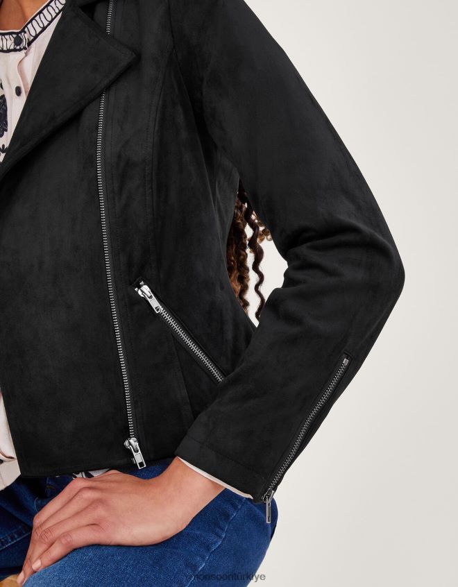 Monsoon kadınlar süet motorcu ceketi JH86BT7 Giyim siyah