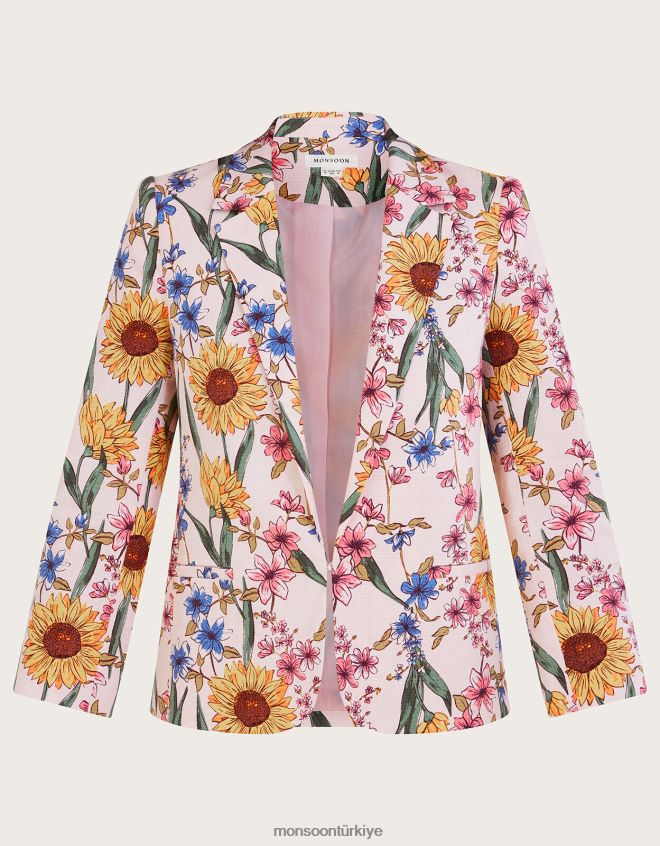Monsoon kadınlar sürdürülebilir pamuklu leilah ayçiçeği desenli ceket JH86BT1076 Giyim pembe (allık)