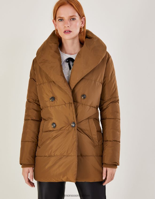 Monsoon kadınlar shannon şal yaka dolgulu ceket JH86BT632 Giyim deve (karamel)