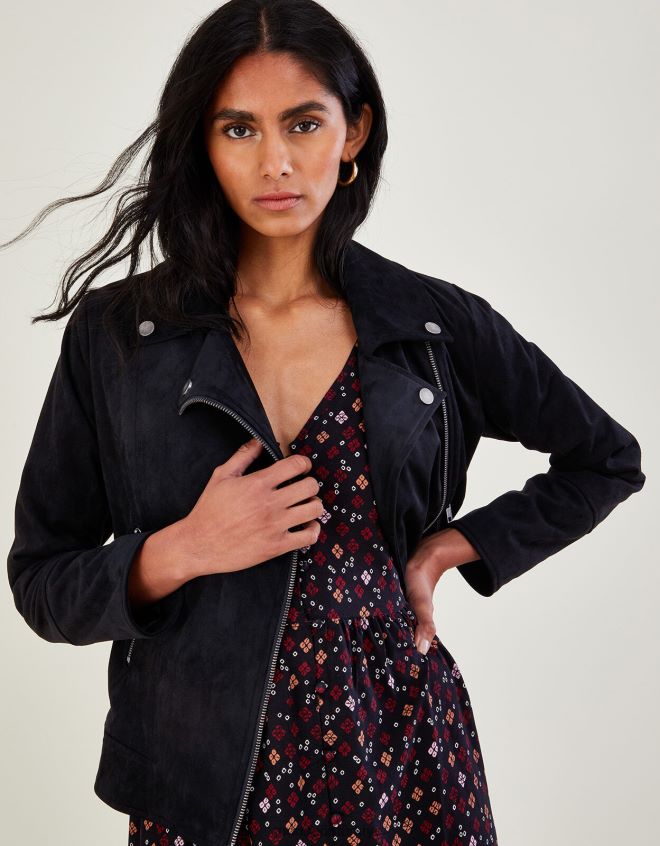 Monsoon kadınlar stacy-ann suedette motorcu ceketi JH86BT1094 Giyim siyah