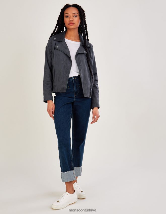 Monsoon kadınlar stacy-ann suedette motorcu ceketi JH86BT917 Giyim gri