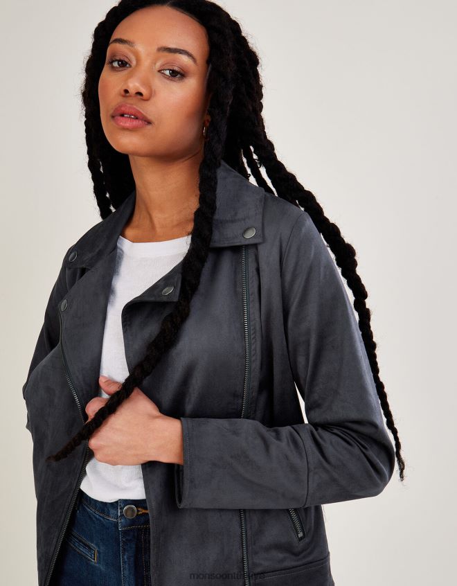 Monsoon kadınlar stacy-ann suedette motorcu ceketi JH86BT917 Giyim gri