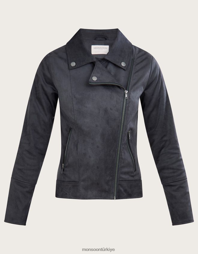 Monsoon kadınlar stacy-ann suedette motorcu ceketi JH86BT917 Giyim gri