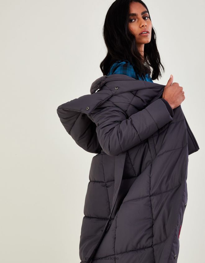 Monsoon kadınlar tüylü huni kapüşonlu maxi dolgulu ceket JH86BT492 Giyim gri (kömür)