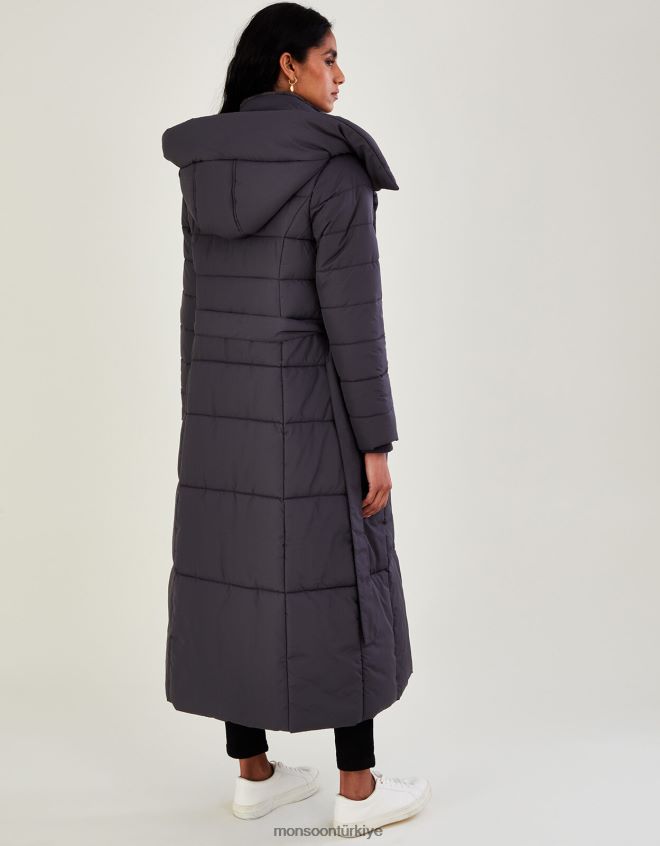 Monsoon kadınlar tüylü huni kapüşonlu maxi dolgulu ceket JH86BT492 Giyim gri (kömür)