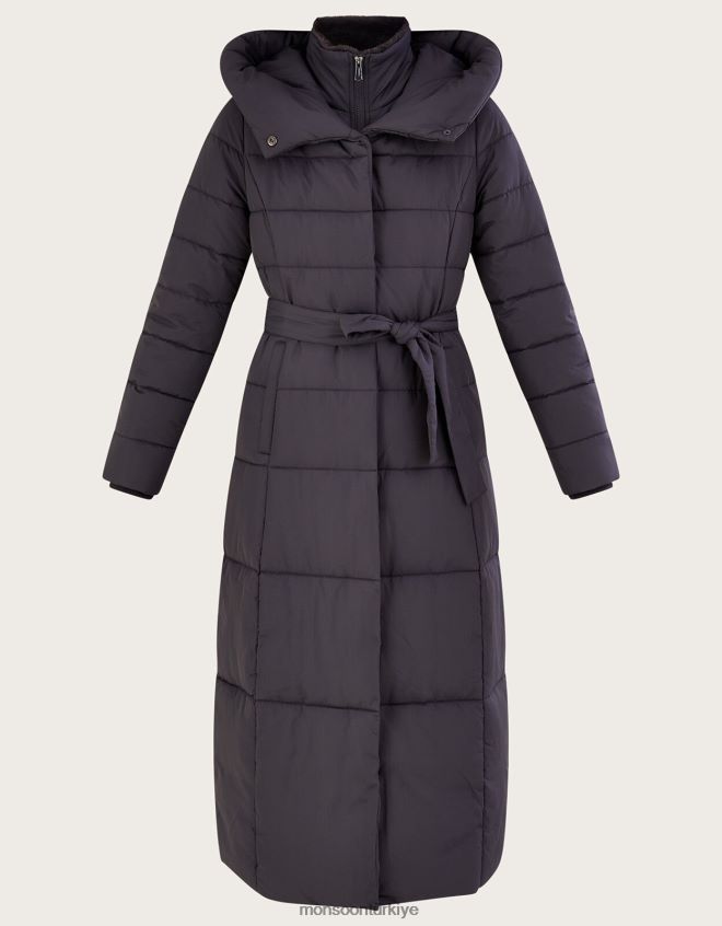 Monsoon kadınlar tüylü huni kapüşonlu maxi dolgulu ceket JH86BT492 Giyim gri (kömür)