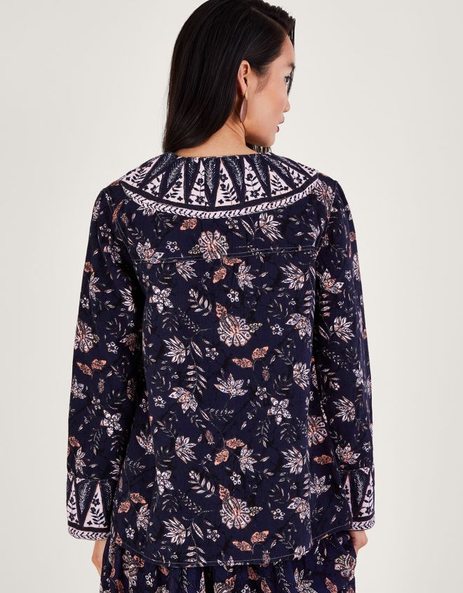 Monsoon kadınlar uçtan uca baskılı ceket JH86BT170 Giyim Mavi Donanma)