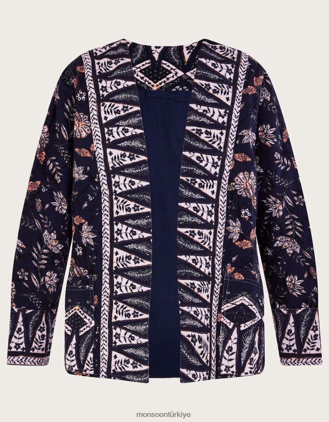 Monsoon kadınlar uçtan uca baskılı ceket JH86BT170 Giyim Mavi Donanma)