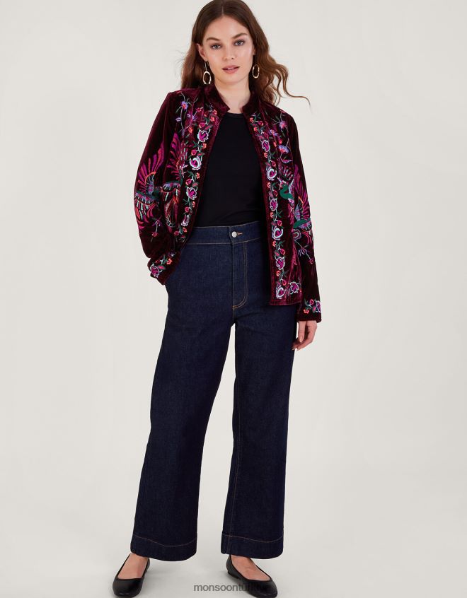 Monsoon kadınlar verina işlemeli kadife ceket JH86BT2 Giyim kırmızı (dut)