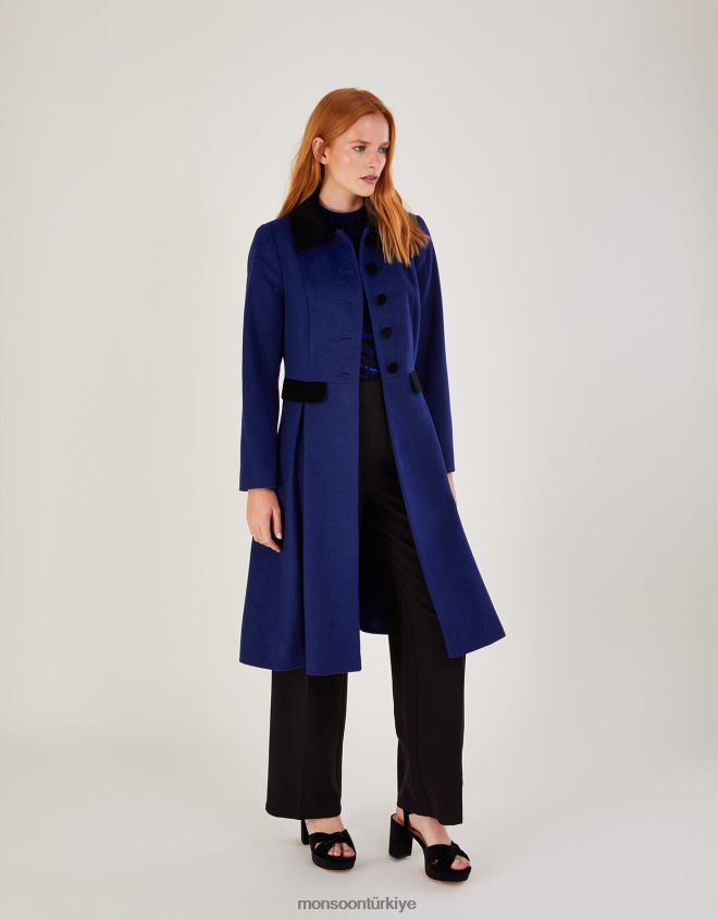 Monsoon kadınlar yün karışımlı opal opera ceketi JH86BT586 Giyim mavi