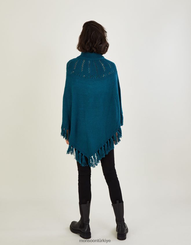 Monsoon kadınlar püsküllü pointelle panço JH86BT479 Giyim şık