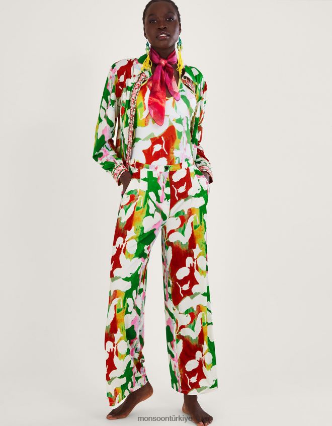 Monsoon kadınlar Geri dönüştürülmüş polyesterden oluşan holden çiçekli jarse pantolon JH86BT895 Giyim yeşil