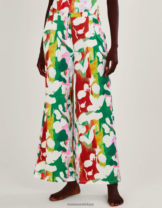 Monsoon kadınlar Geri dönüştürülmüş polyesterden oluşan holden çiçekli jarse pantolon JH86BT895 Giyim yeşil