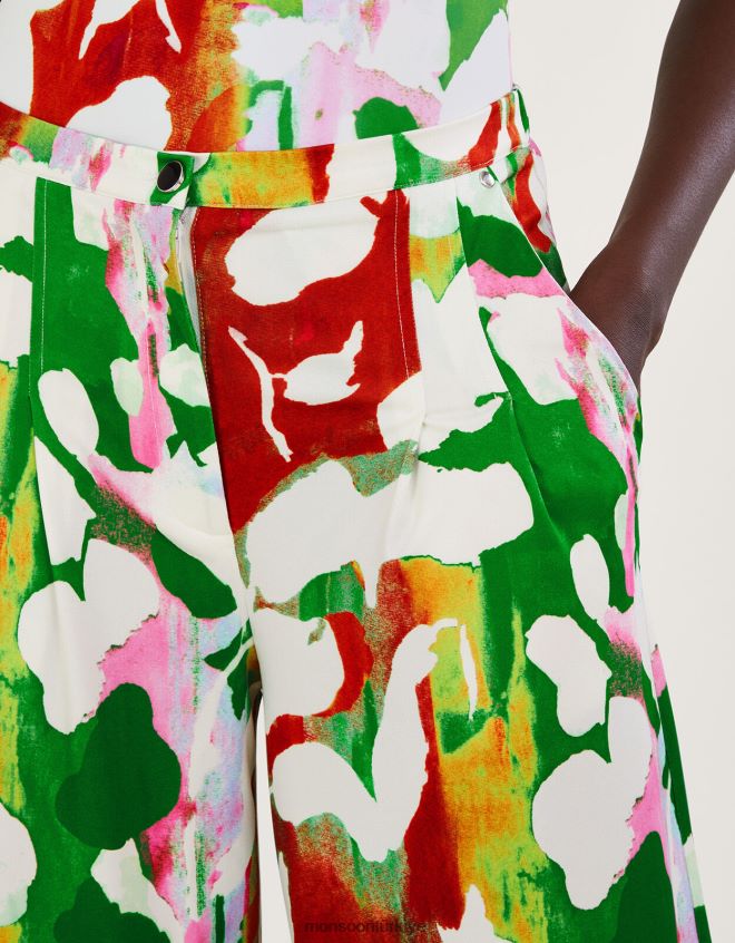 Monsoon kadınlar Geri dönüştürülmüş polyesterden oluşan holden çiçekli jarse pantolon JH86BT895 Giyim yeşil